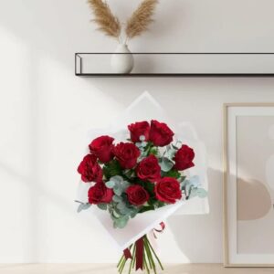 10 Red Roses in a White Bouquet