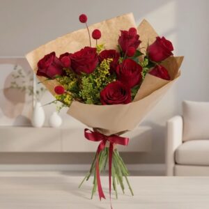 Kraft Bouquet with Red Roses and Sticker Frame