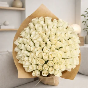 100 White Roses in the Bouquet