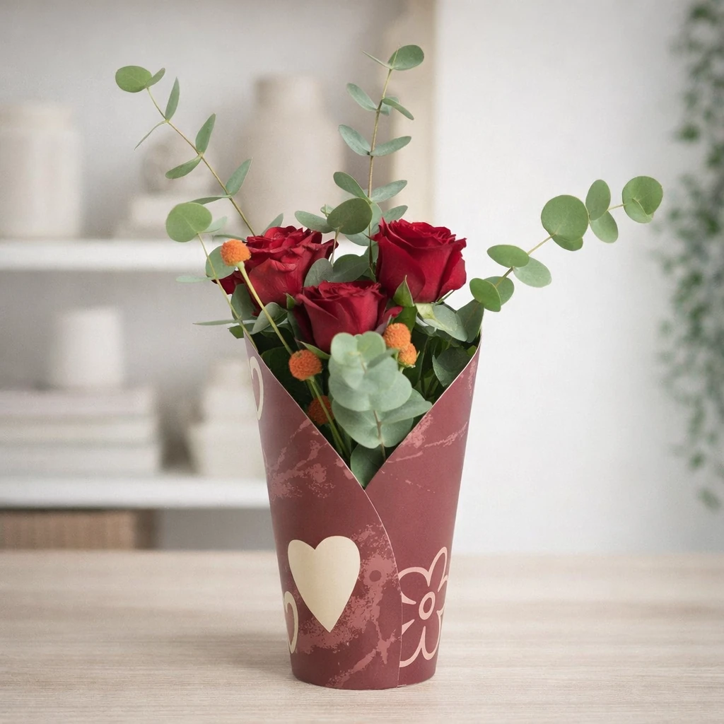 3 Red Roses in a Cardboard Pot with 'I Love You' Message 3 Red Roses in a Cardboard Pot with ‘I Love You’ Message