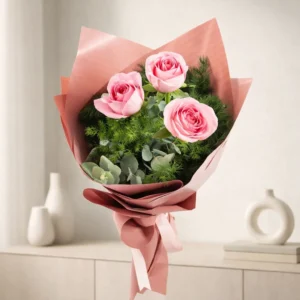 Dark Salmon Bouquet with Pink Roses