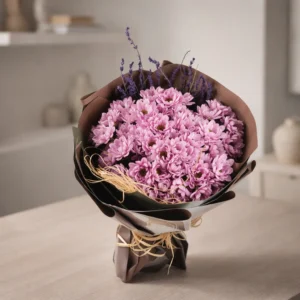 Pink Daisies in Green-Brown Bouquet