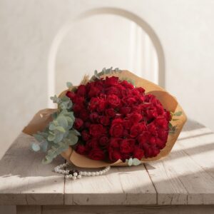 100 Red Roses in Kraft Bouquet Paper
