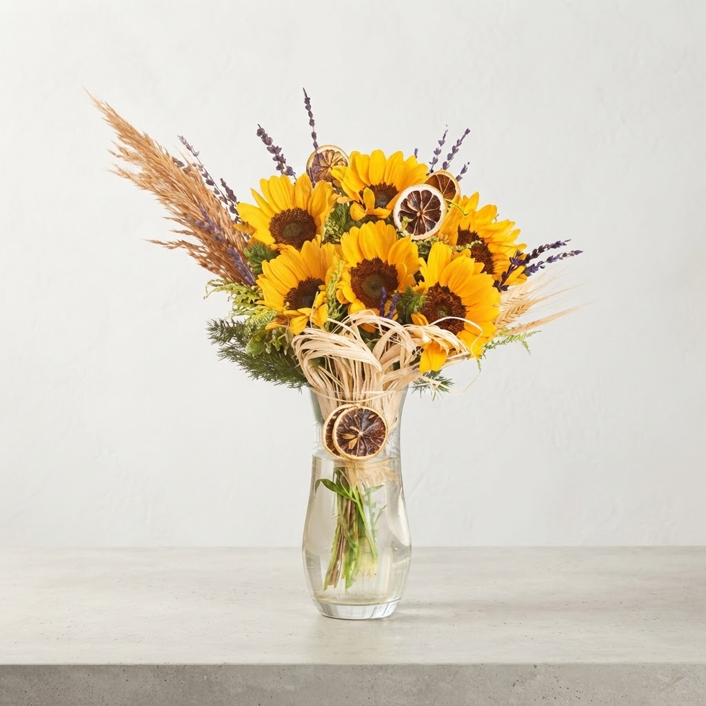 6-Piece Sunflower Arrangement in a Glass Vase 6-Piece Sunflower Arrangement in a Glass Vase