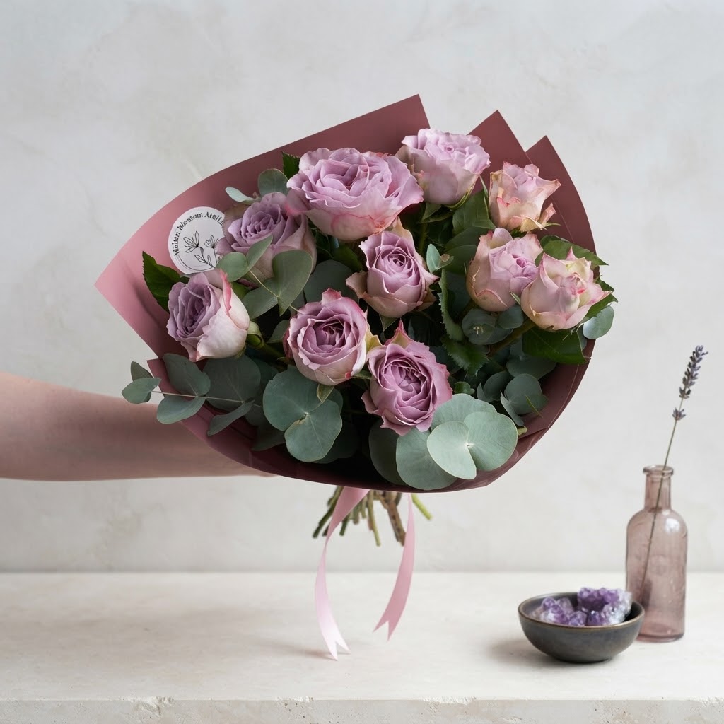 Dark Salmon Bouquet with 10 Lilac Roses Dark Salmon Bouquet with 10 Lilac Roses
