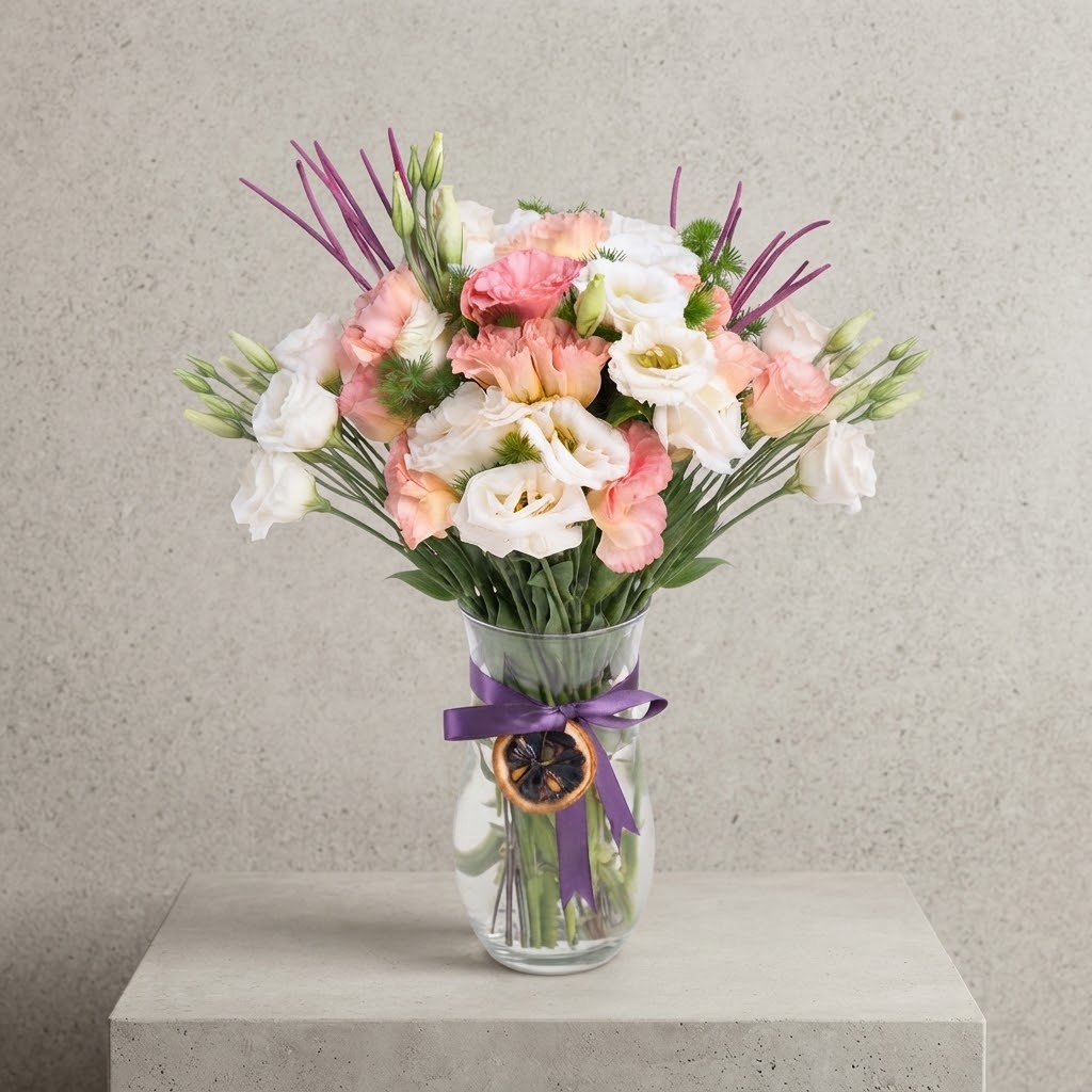 Pink and White Lisianthus in a Glass Vase Pink and White Lisianthus in a Glass Vase