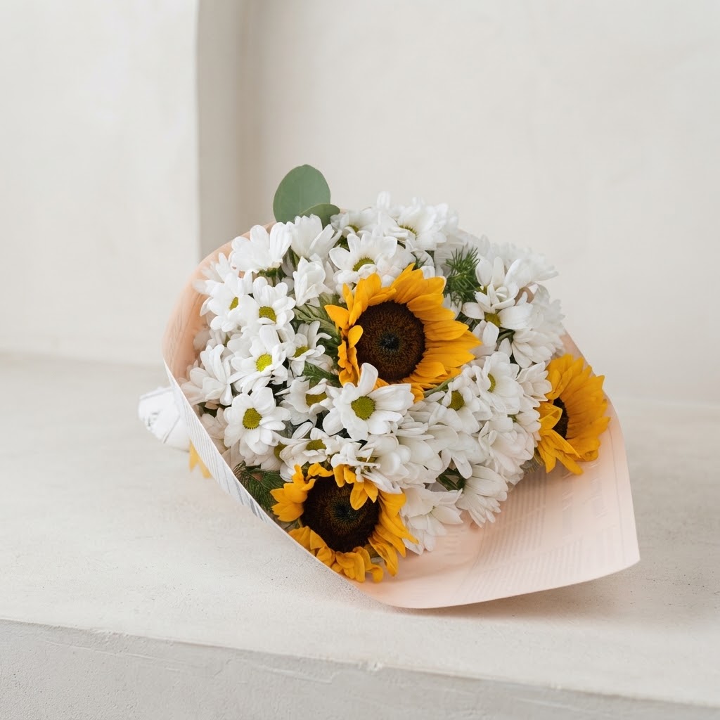 Sunflower and White Daisies Happiness Arrangement Sunflower and White Daisies Happiness Arrangement